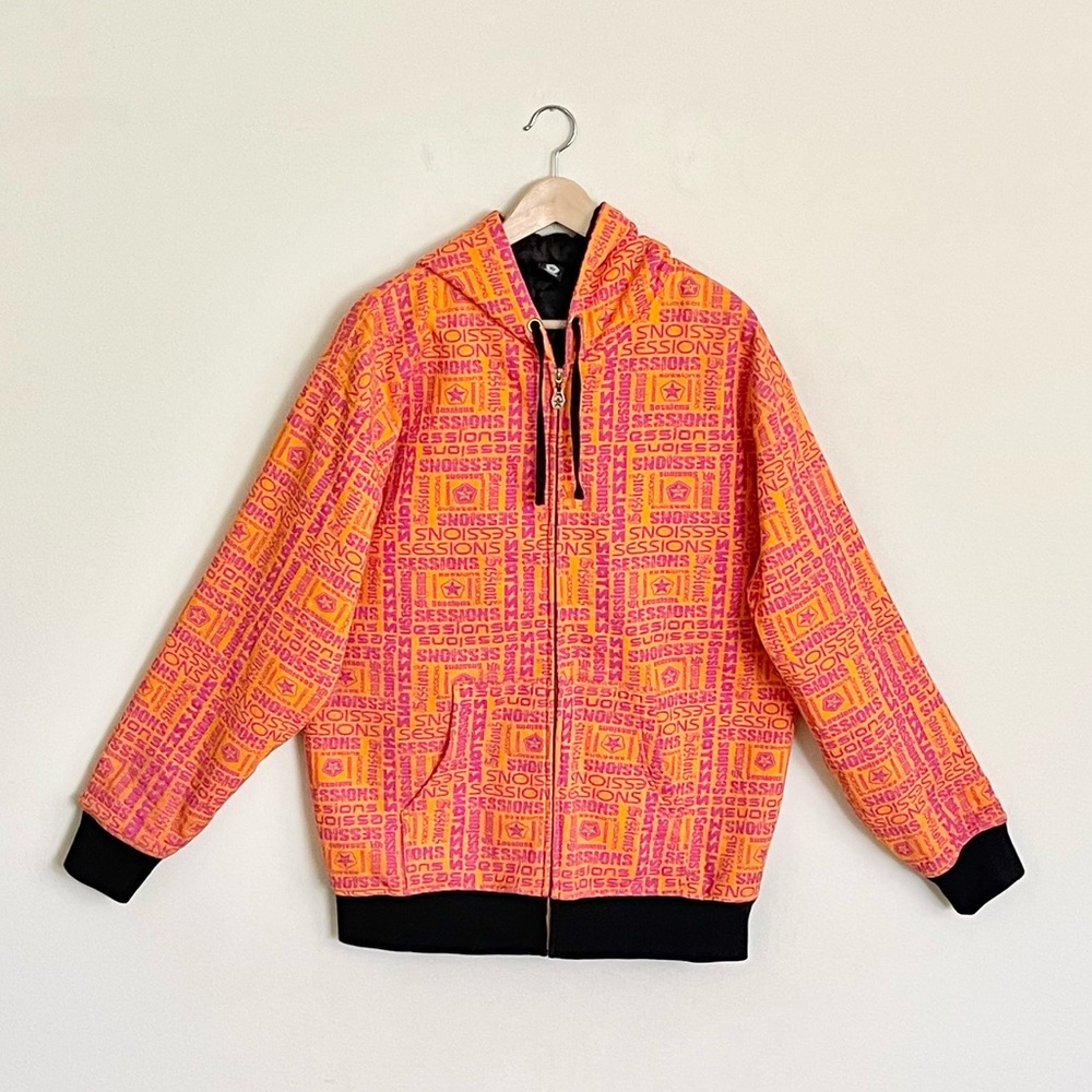 Vintage Y2K Sessions Boss All Over Font Orange Zip Lined Hoodie Jacket Men’s L